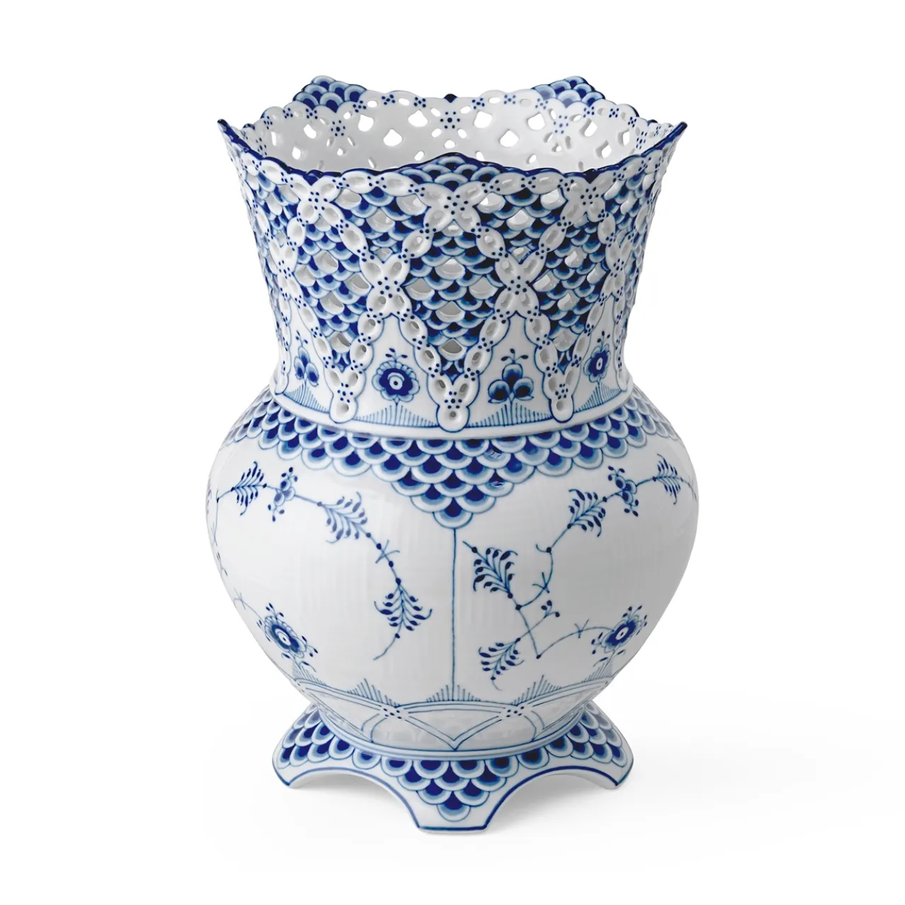Blue Fluted Full Lace Vase, 22 cm
