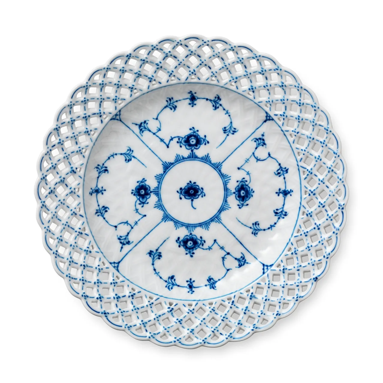 Blue Fluted Full Lace Plate with Double Lace Border, 25 cm