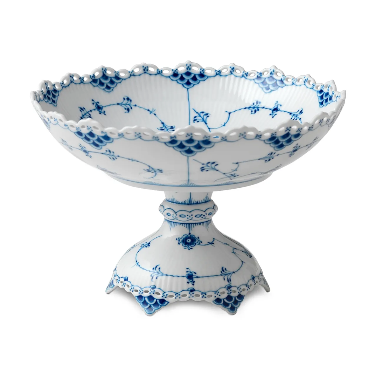 Blue Fluted Full Lace Bowl on High Foot, 140 cl
