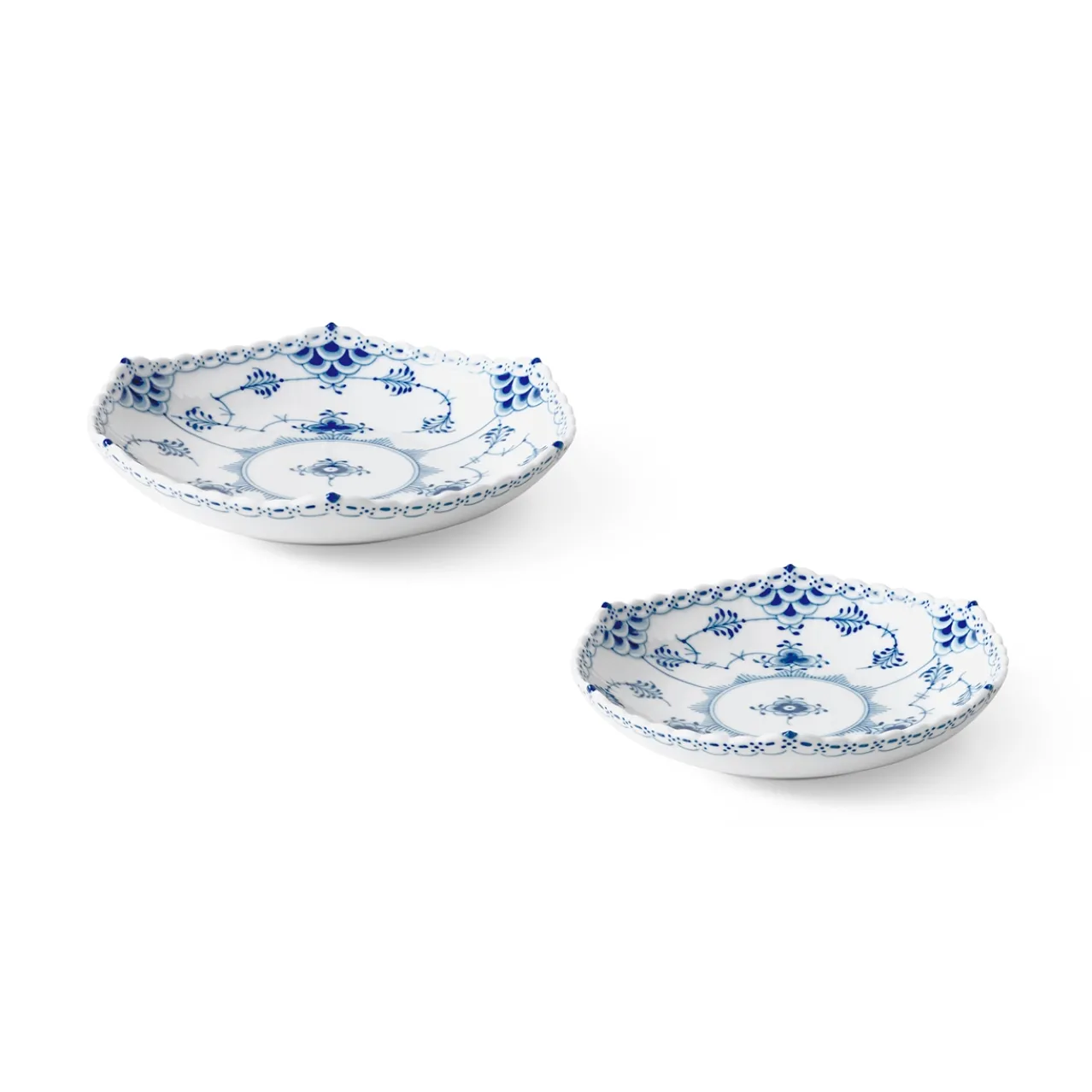 Blue Fluted Full Lace Shallow Bowl 13 cm, 15 cm, 2 pcs