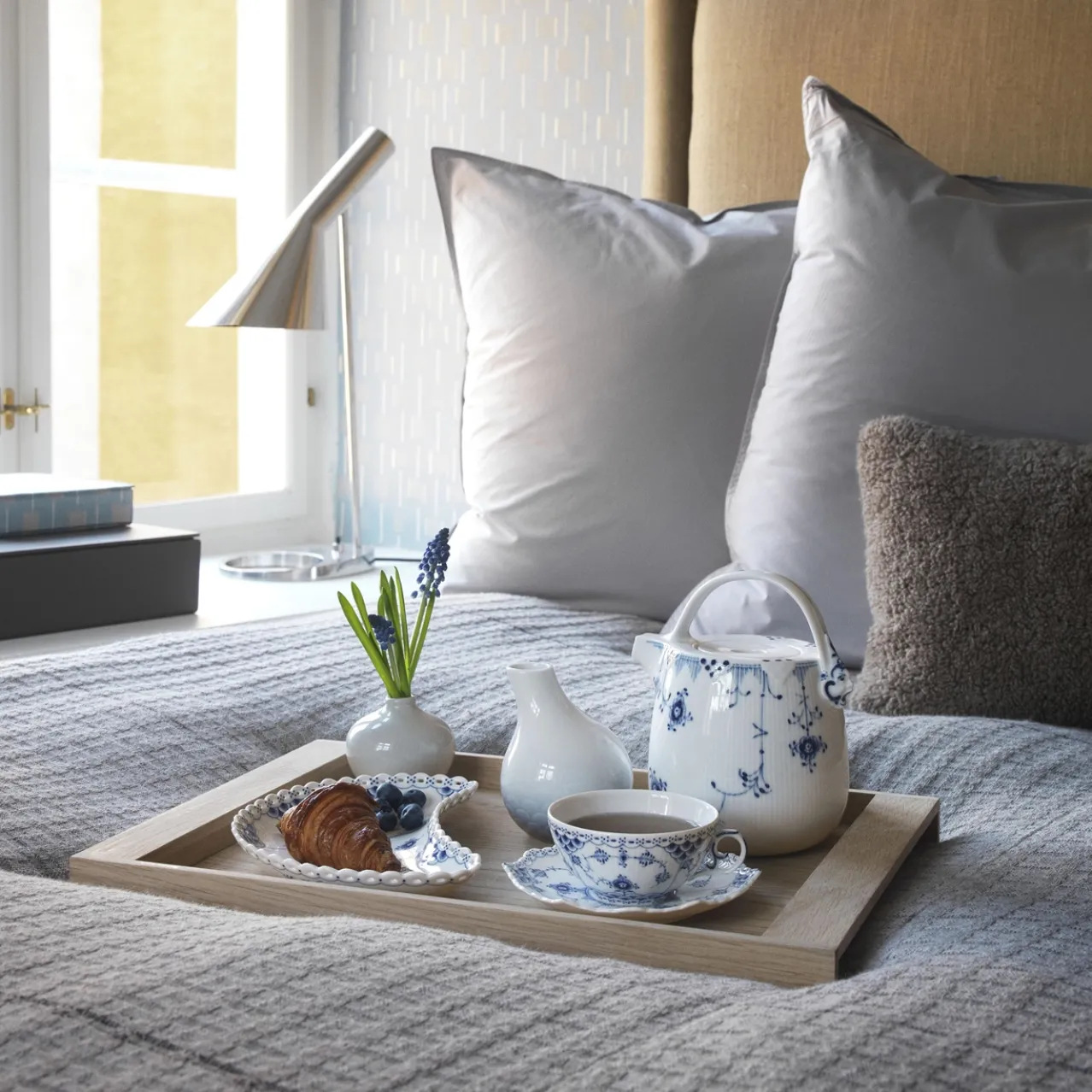 Blue Fluted Full Lace Half Moon Dish, 22 cm