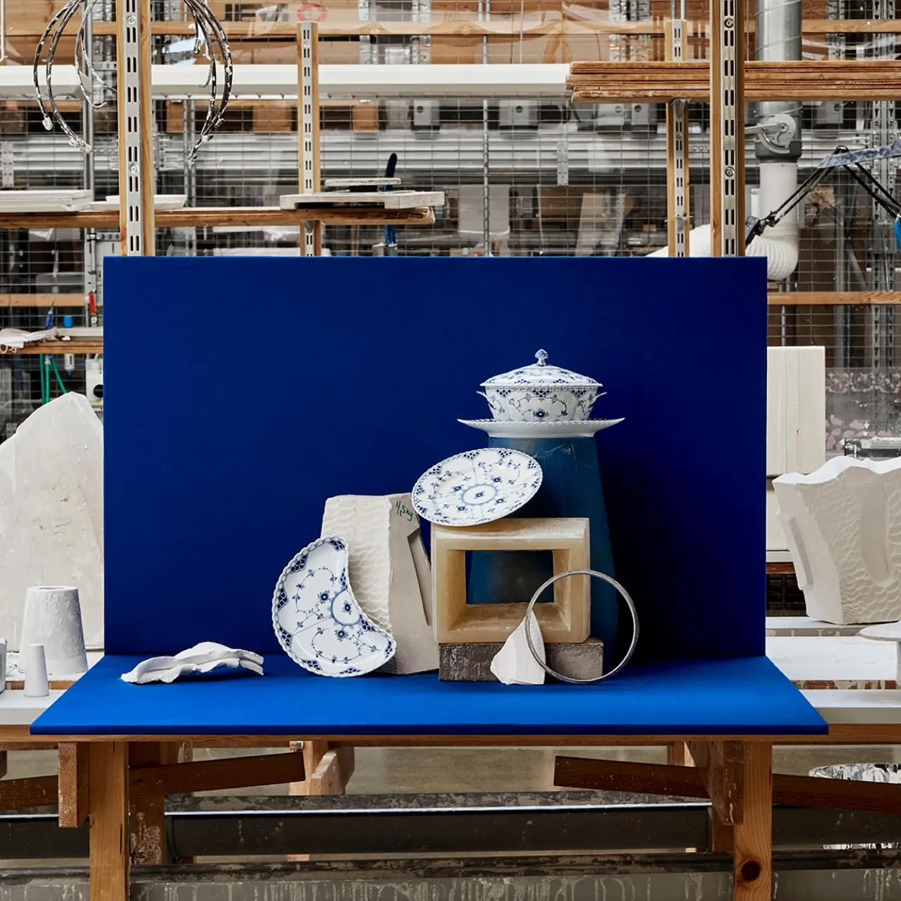 Blue Fluted Full Lace Half Moon Dish, 22 cm