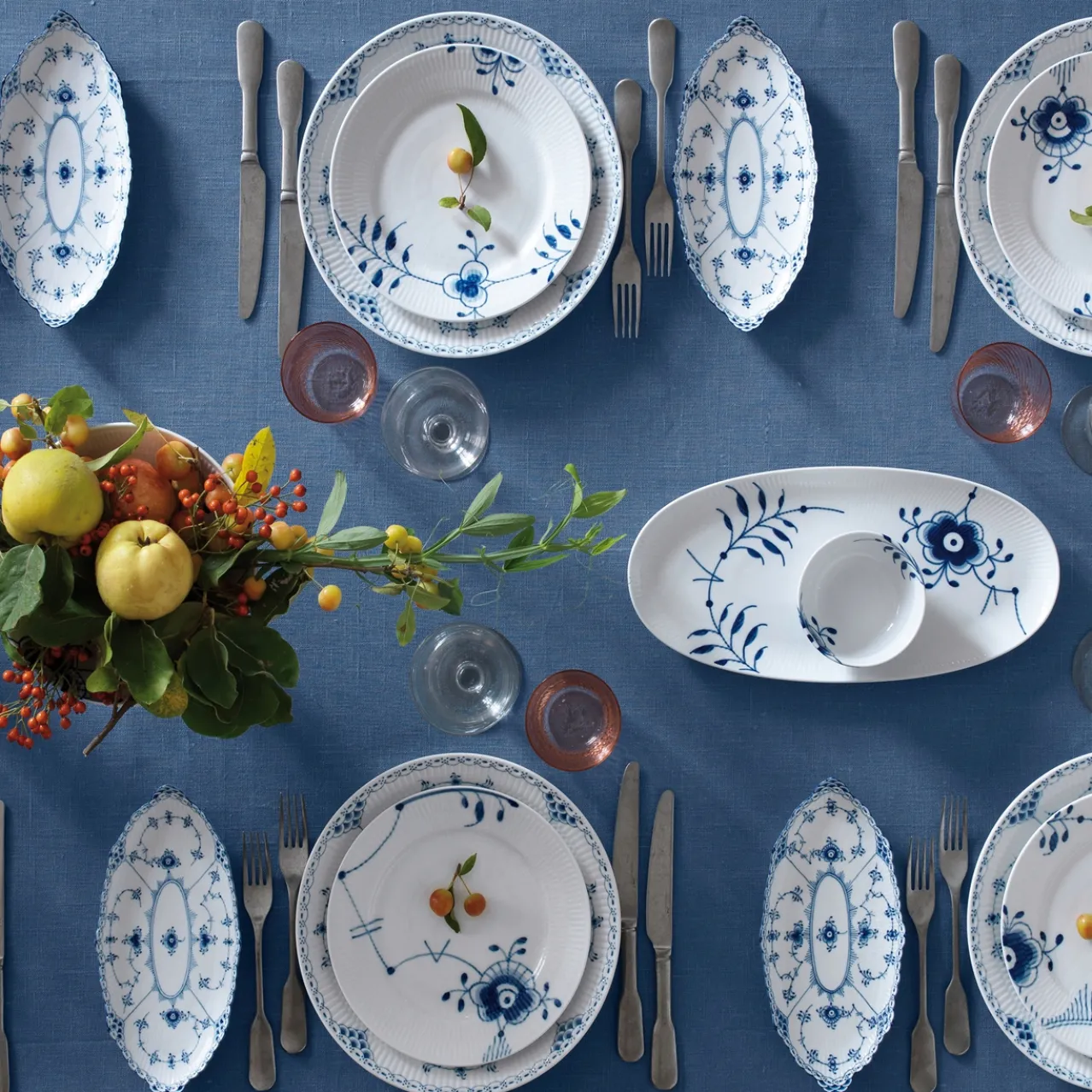 Blue Fluted Half Assiette, 24.5 cm