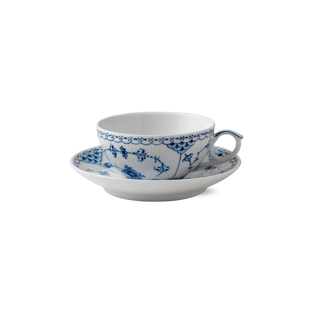 Blue Fluted Half Lace Cup and Saucer, 20 cl
