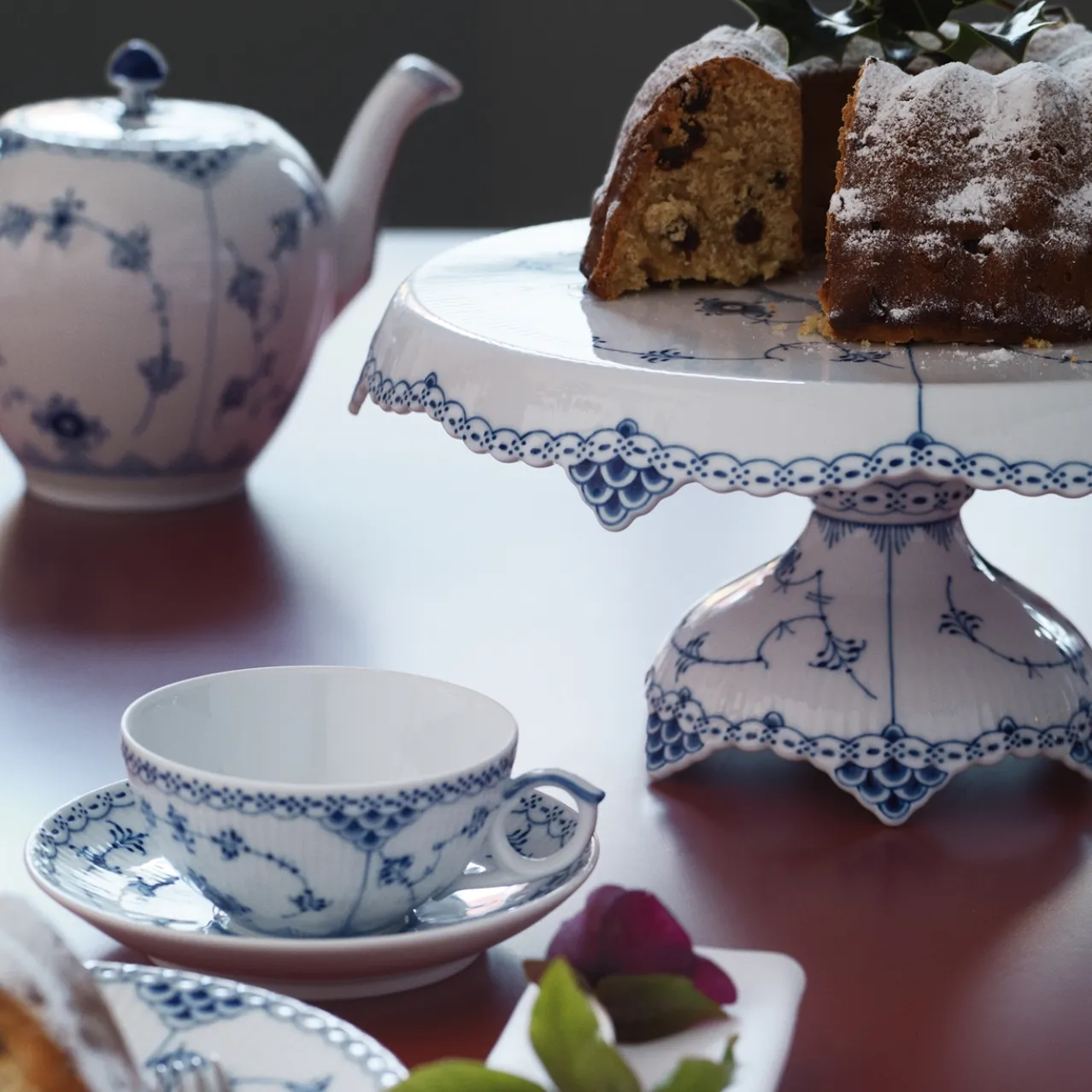 Blue Fluted Half Lace Cup and Saucer, 20 cl
