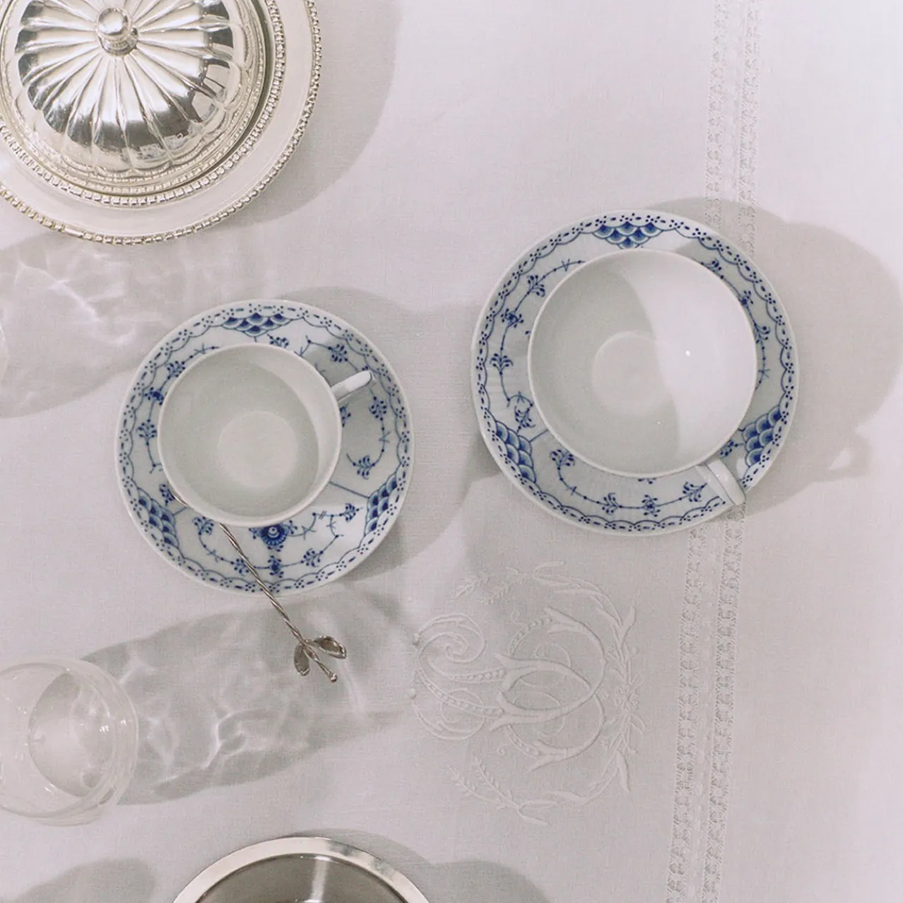 Blue Fluted Half Lace Cup and Saucer, 20 cl