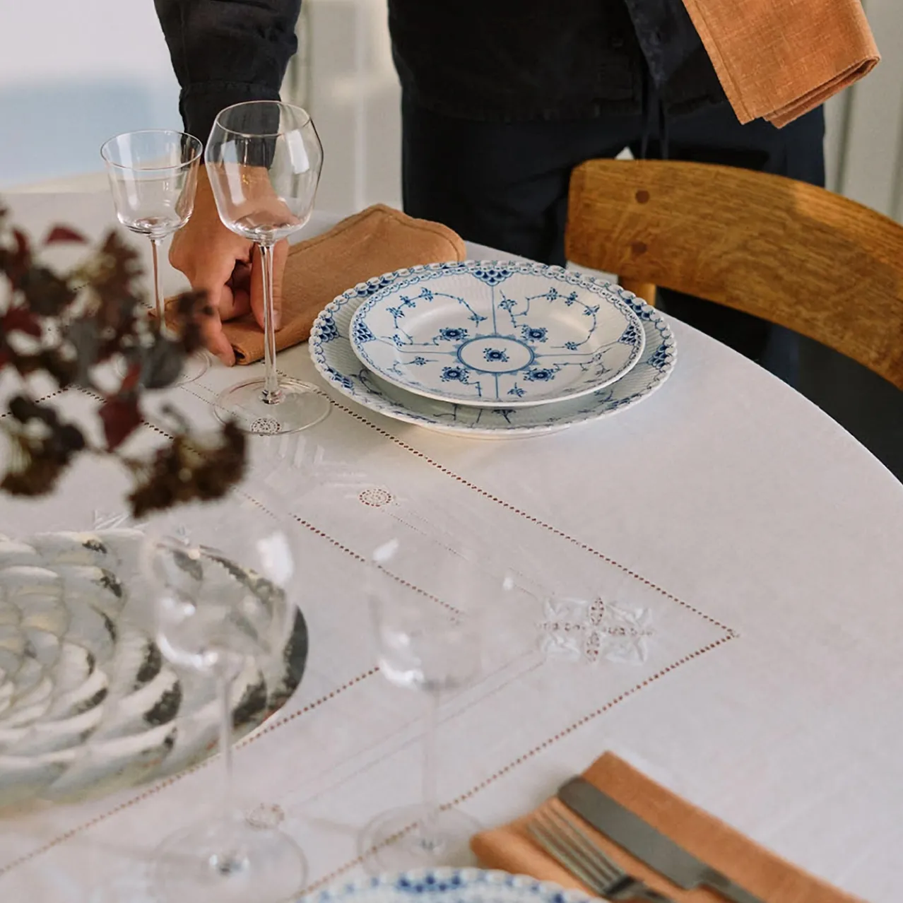 Blue Fluted Half Lace Plate, 25 cm