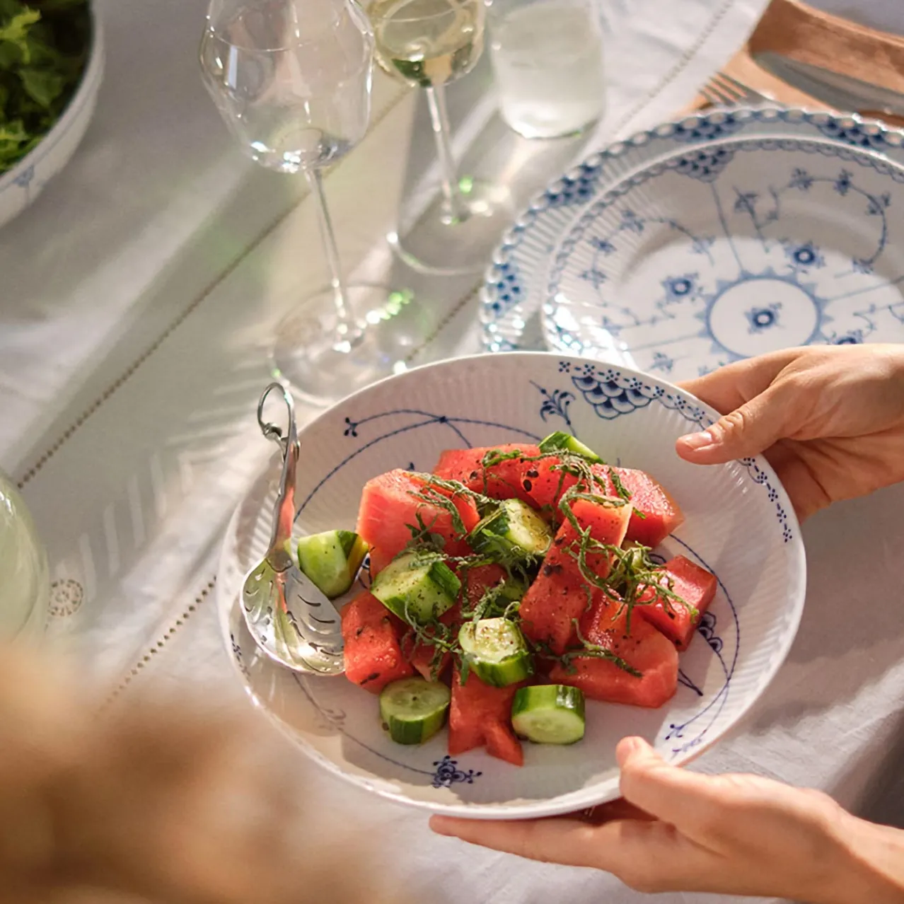 Blue Fluted Half Lace Plate, 25 cm