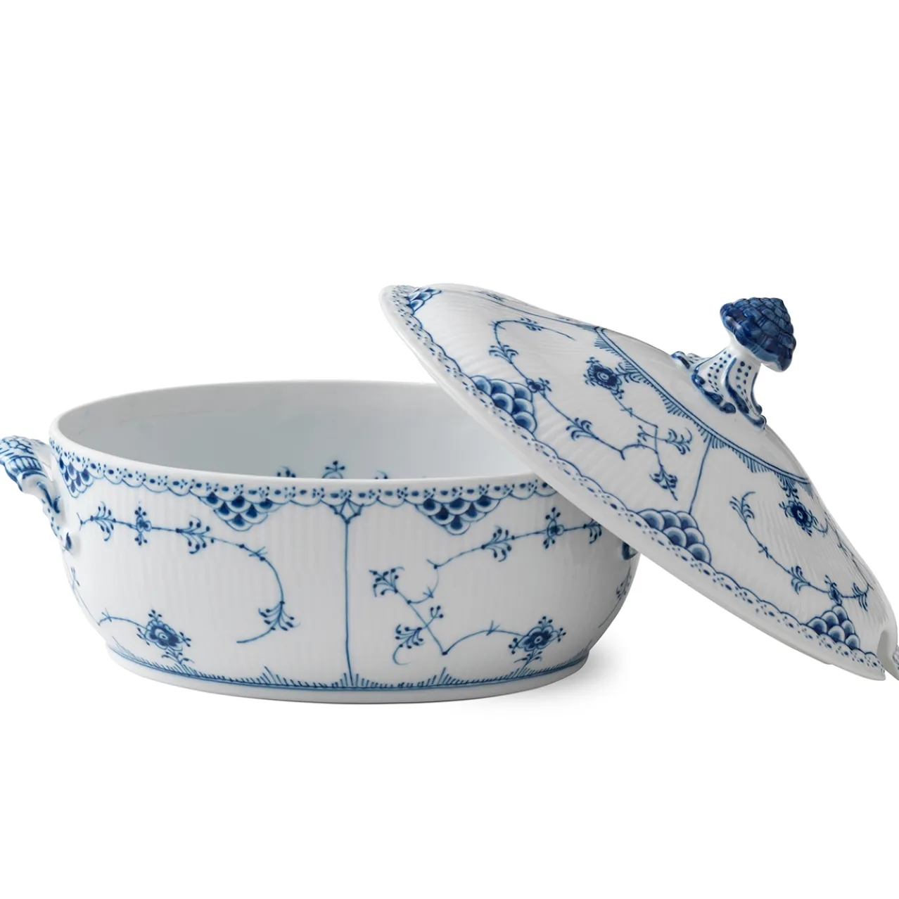 Blue Fluted Half Lace Tureen with Lid, 200 cl