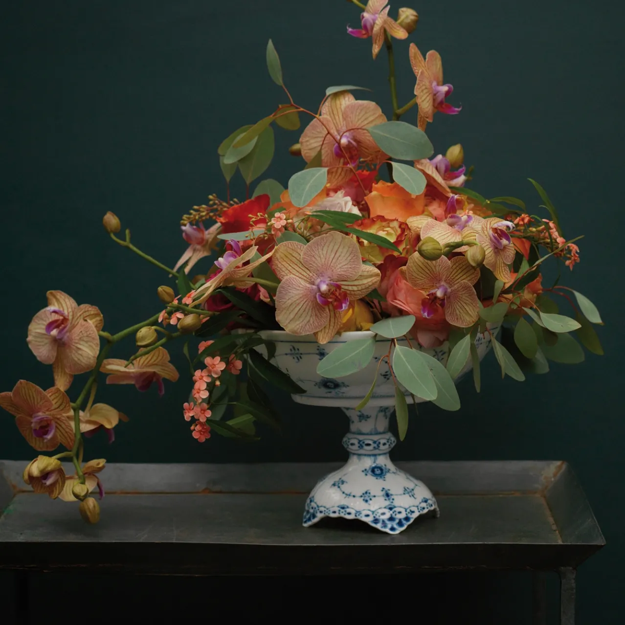 Blue Fluted Half Lace Bowl on High Foot, 80 cl