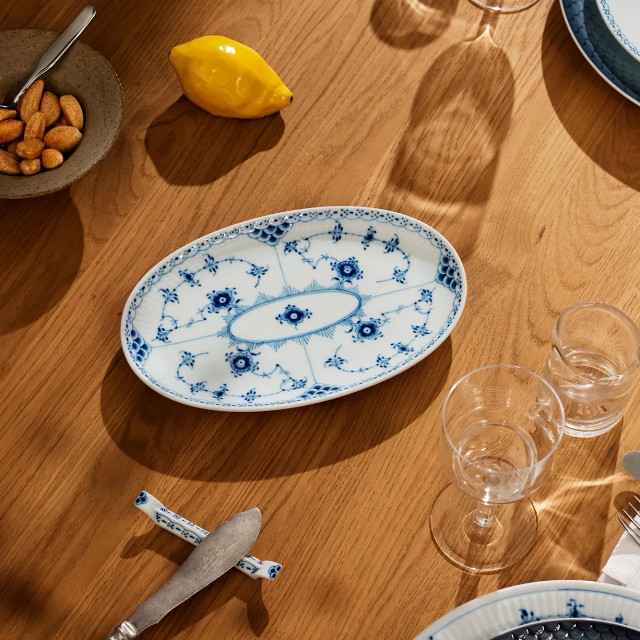 Blue Fluted Half Lace Assiette, 23.5 cm