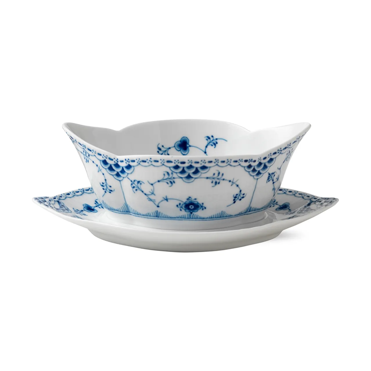 Blue Fluted Half Lace Sauce Boat, 55 cl