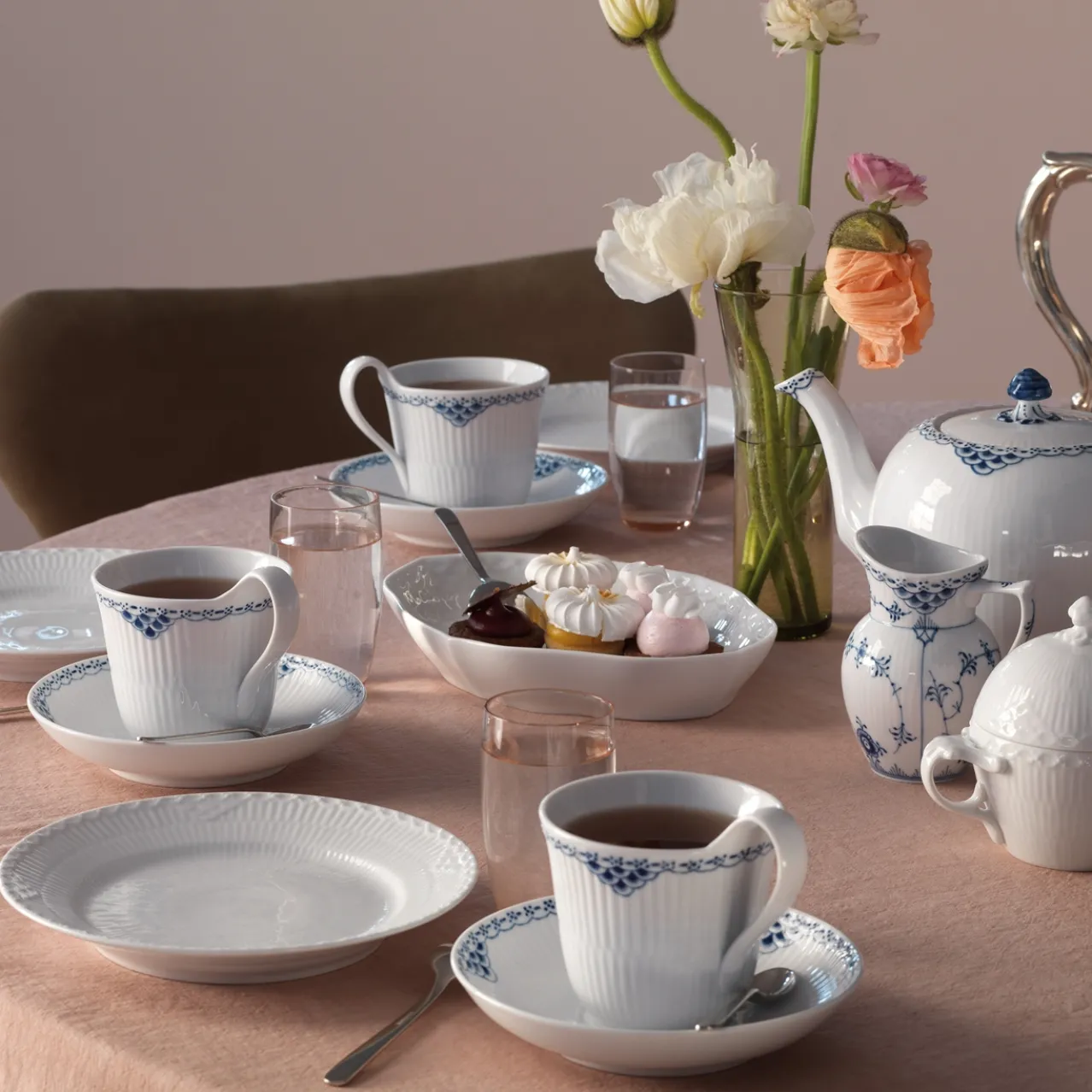 Blue Fluted Half Lace Cream Jug, 17 cl