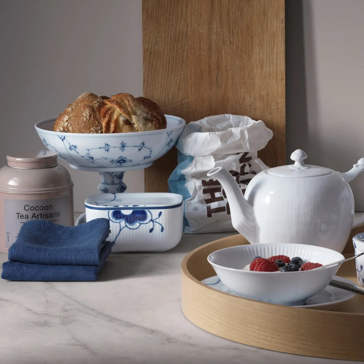 Blue Fluted Mega Butter Jar with Lid, 6.8 cm