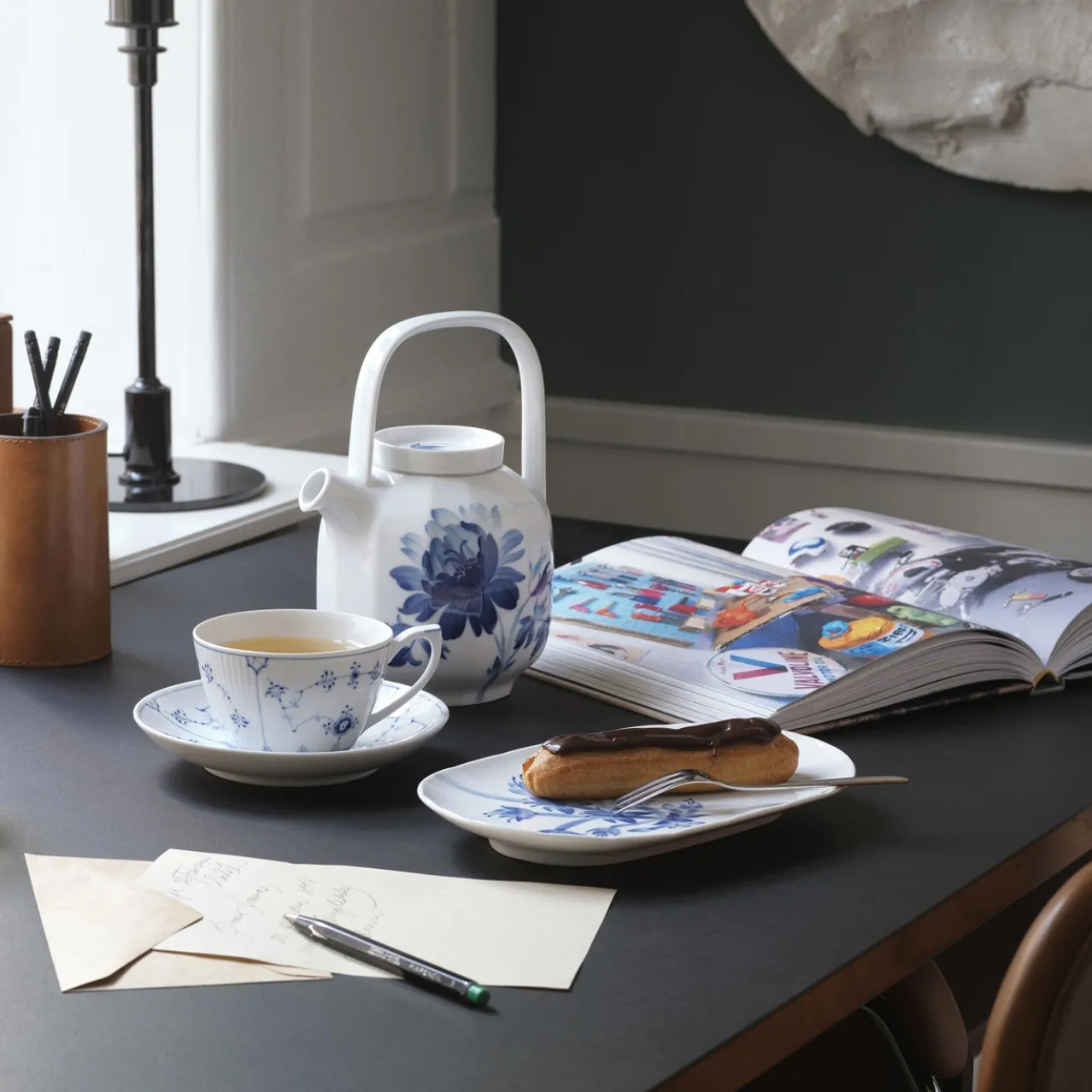 Blue Fluted Plain Cup and Saucer, 28 cl