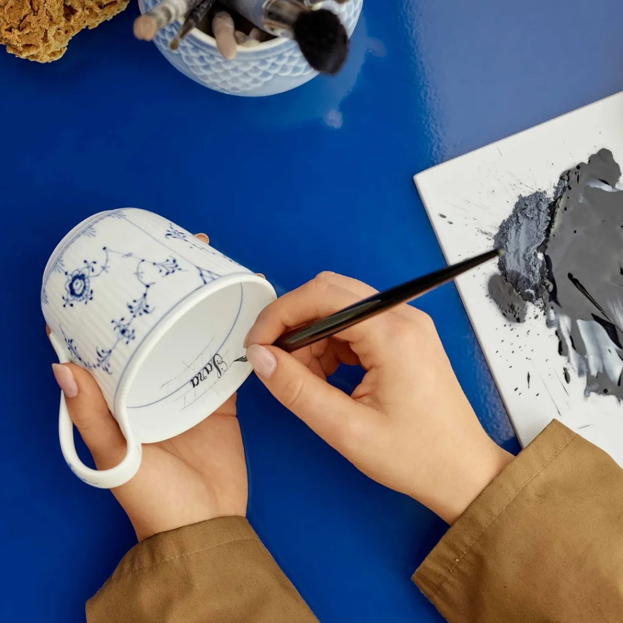 Blue Fluted Plain High Handle Cup, Bespoke, 33 cl