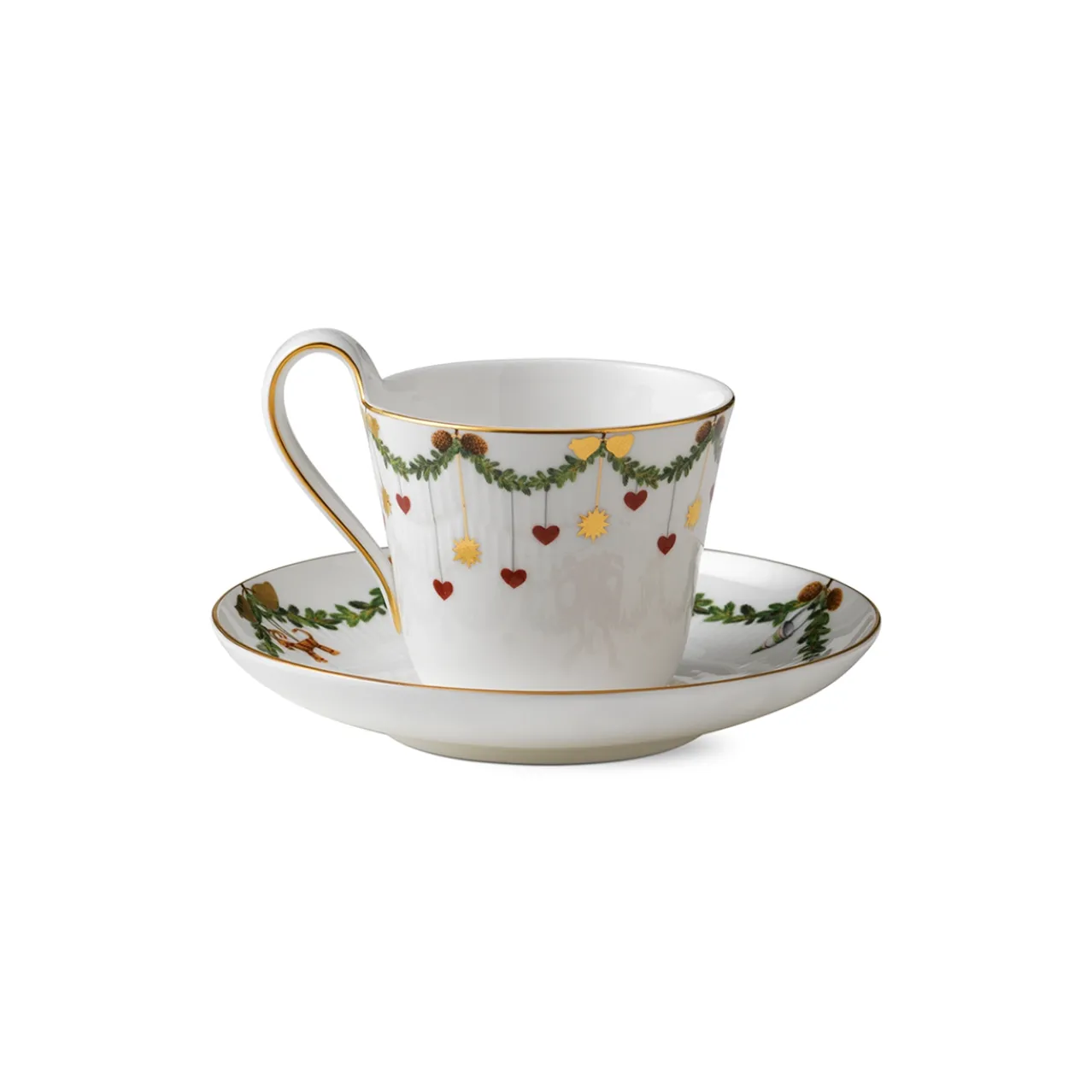 Star Fluted Christmas High Handle Cup and Saucer, 24 cl