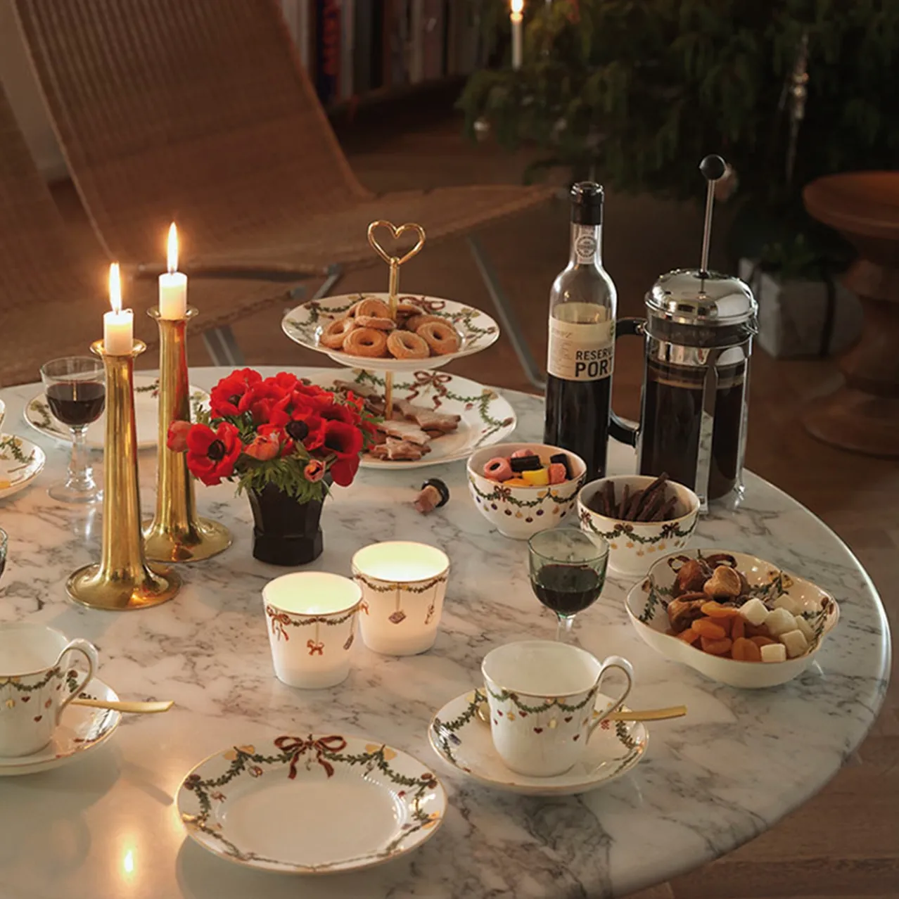 Star Fluted Christmas High Handle Cup and Saucer, 24 cl