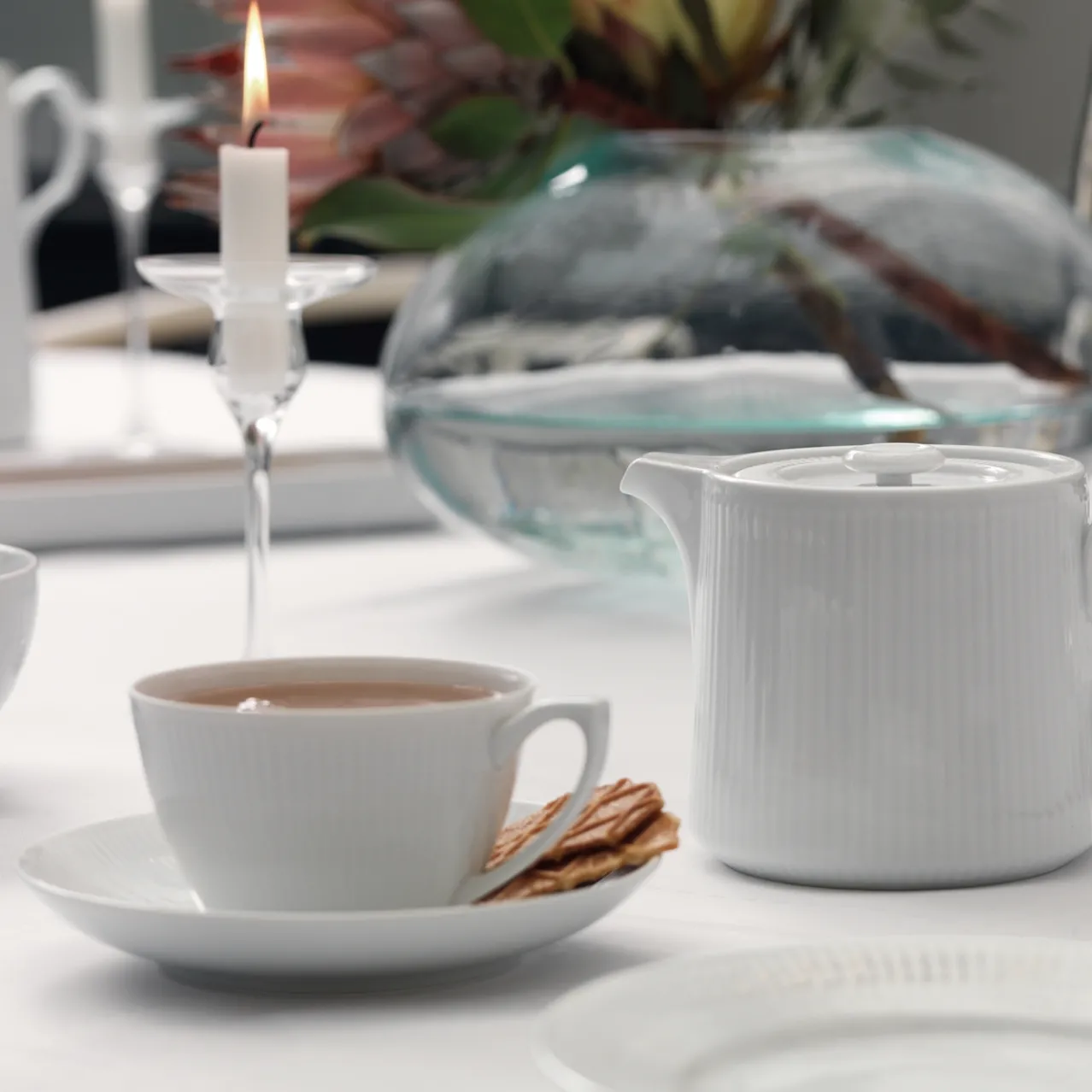 White Fluted Cup and Saucer, 28 cl