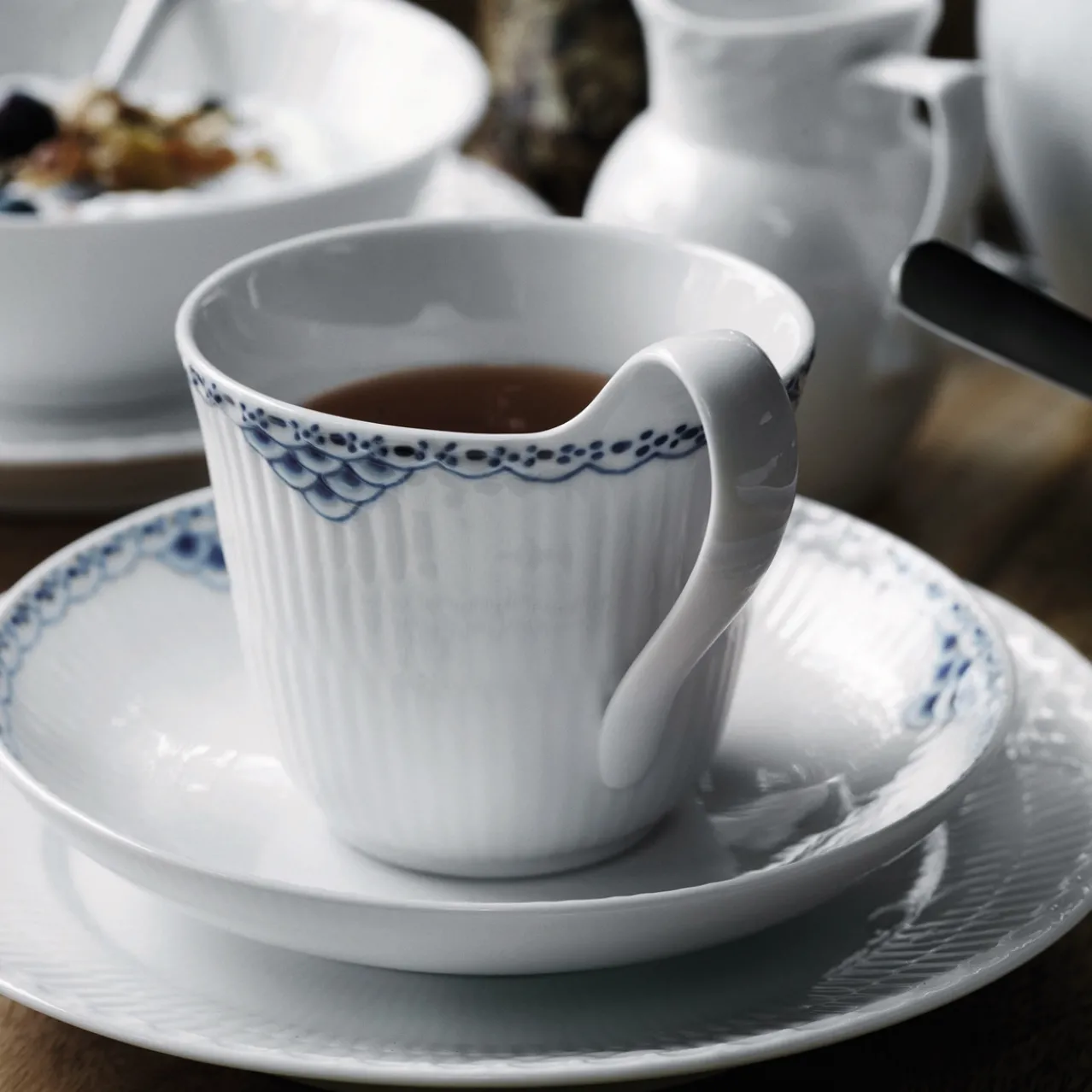 White Fluted Half Lace Plate, 17 cm