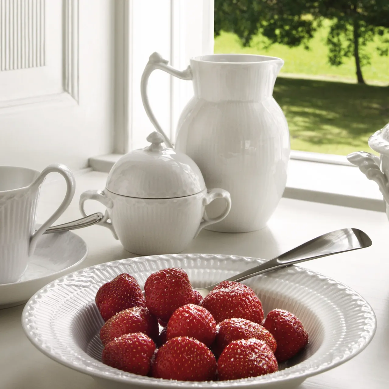 White Fluted Half Lace Deep Plate, 21 cm