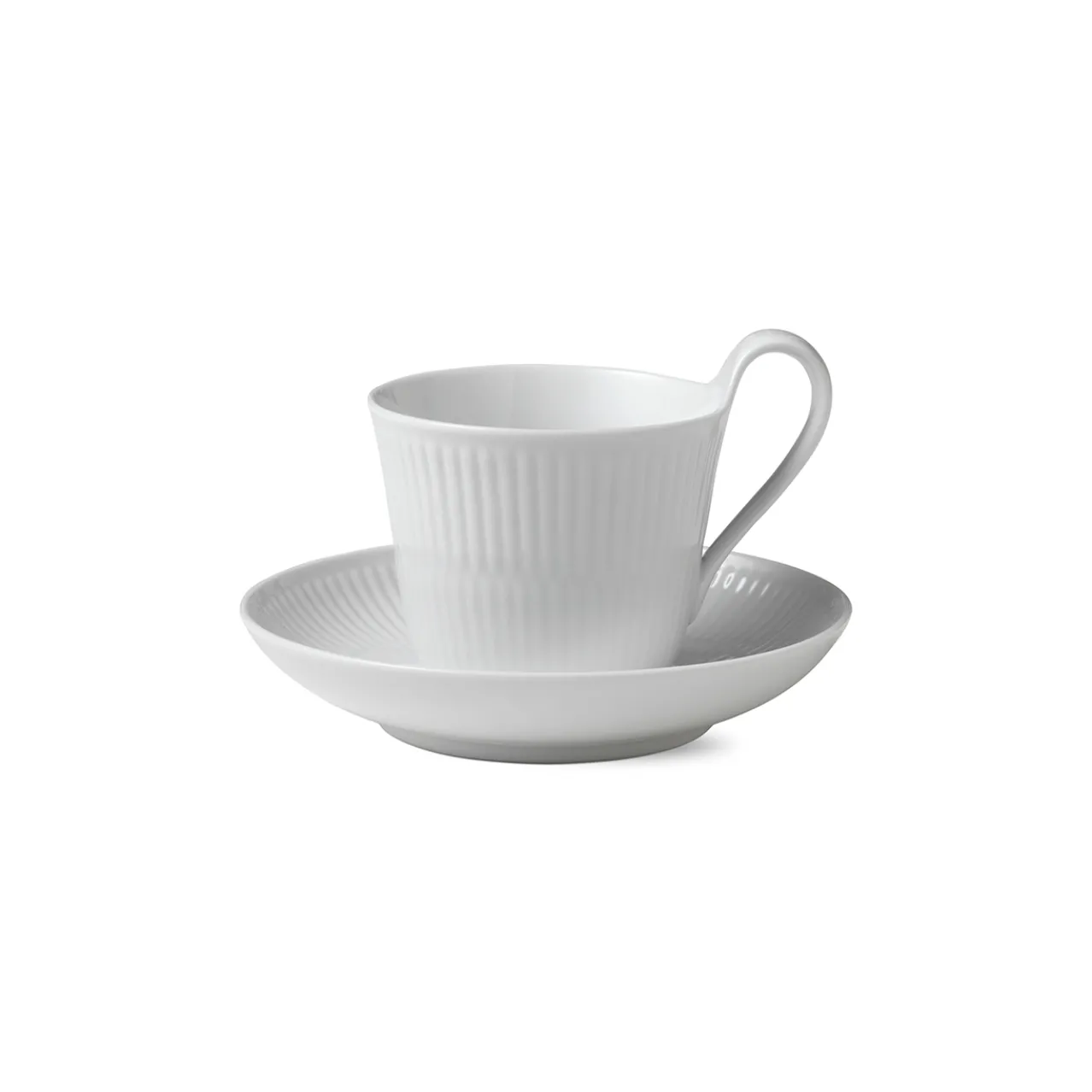 White Fluted High Handle Cup and Saucer, 24 cl