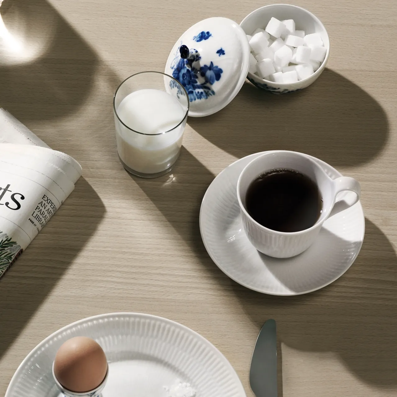 White Fluted High Handle Cup and Saucer, 24 cl